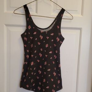 Fitted Black Floral Tank Top